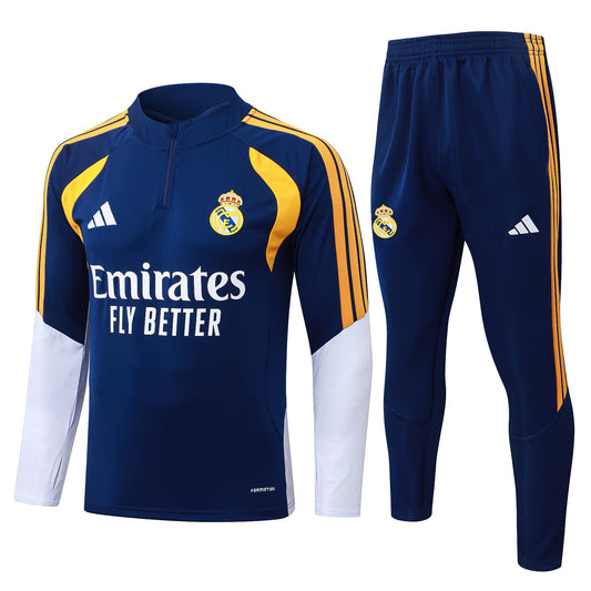 Real Madrid 1/4 Zip Tracksuit Set - Navy/Gold