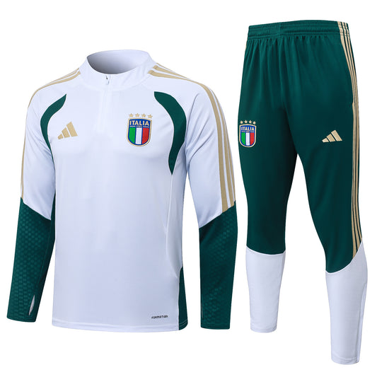 Italy 1/4 Zip Tracksuit Set - White/Green