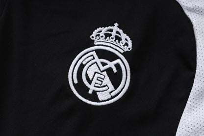 Real Madrid 1/4 Zip Tracksuit Set - Black/White/Grey