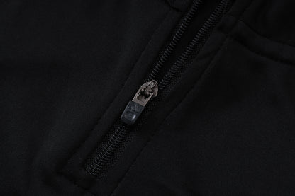 Real Madrid 1/4 Zip Tracksuit Set - Black/White/Grey