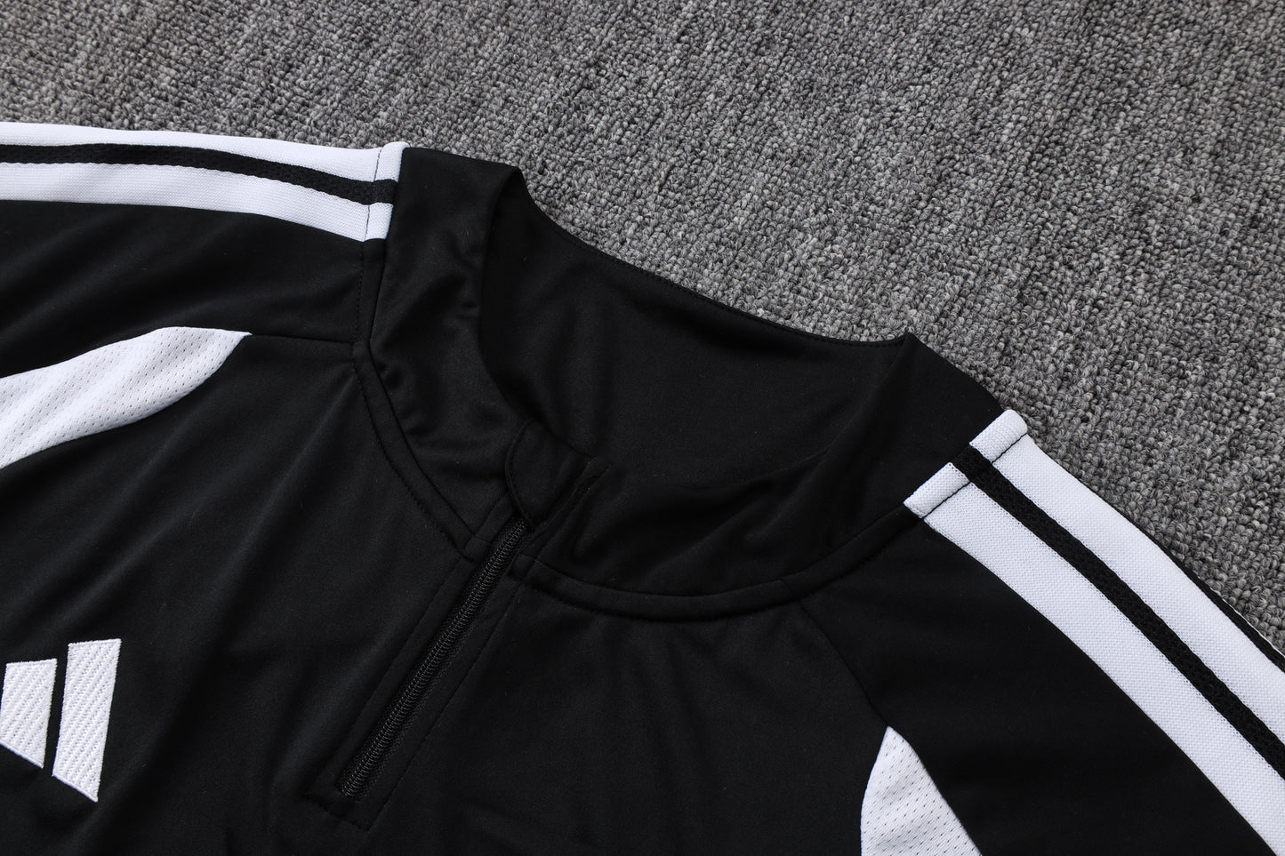 Real Madrid 1/4 Zip Tracksuit Set - Black/White/Grey