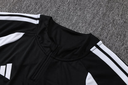 Real Madrid 1/4 Zip Tracksuit Set - Black/White/Grey