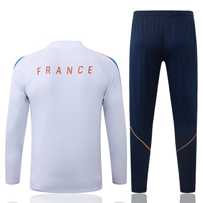 France 1/4 Zip Tracksuit Set - White/Navy