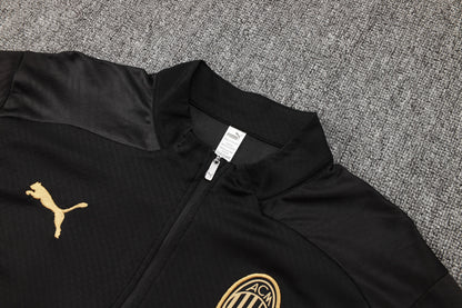 AC Milan 1/4 Zip Tracksuit Set Black/Red/Gold