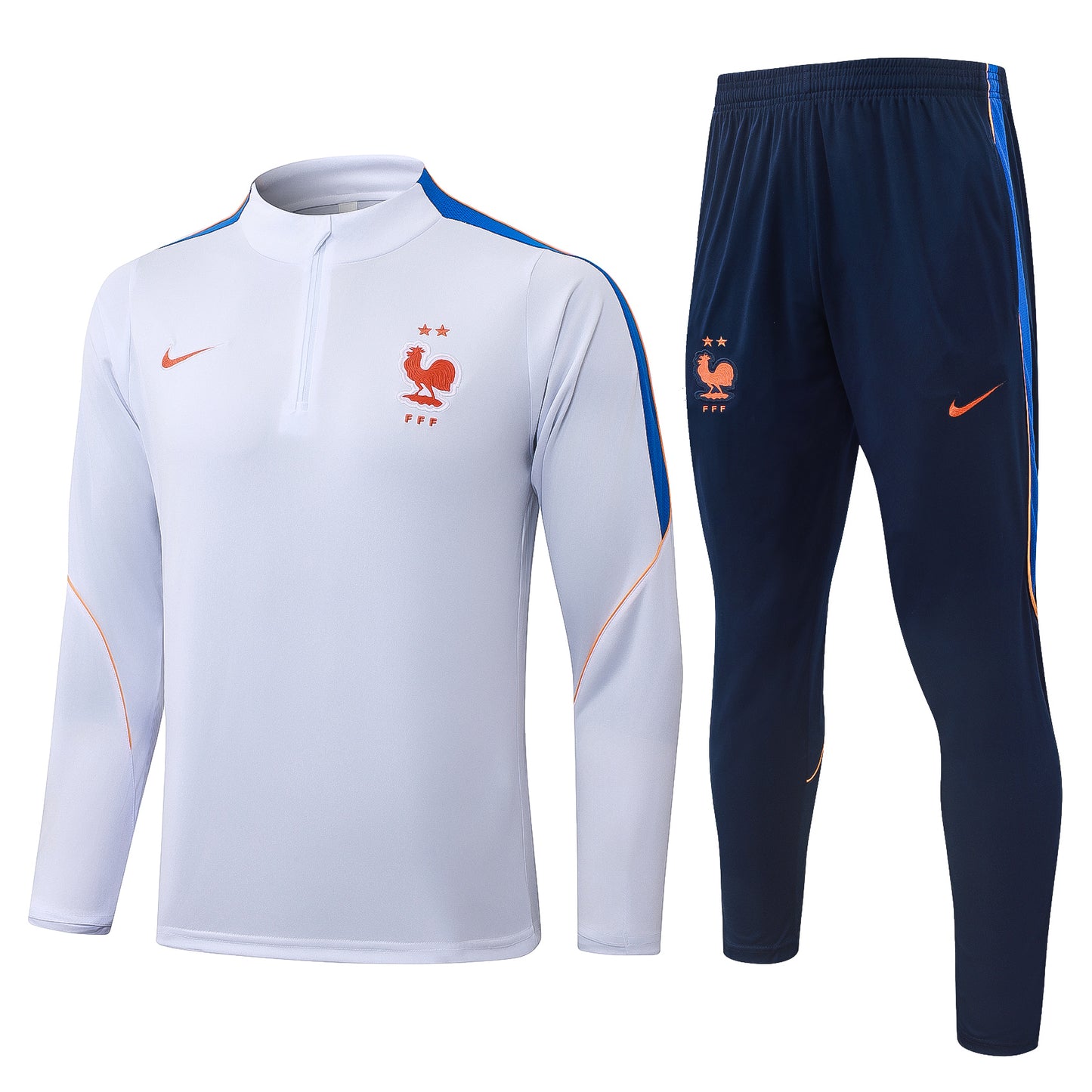 France 1/4 Zip Tracksuit Set - White/Navy