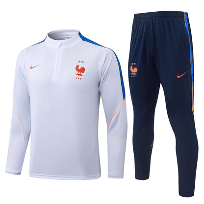 France 1/4 Zip Tracksuit Set - White/Navy