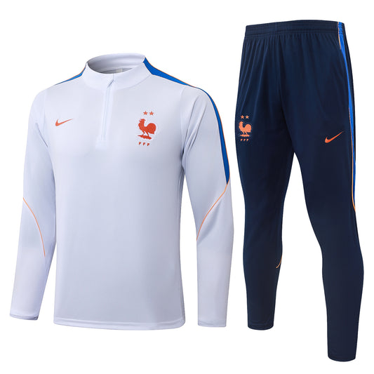 France 1/4 Zip Tracksuit Set - White/Navy