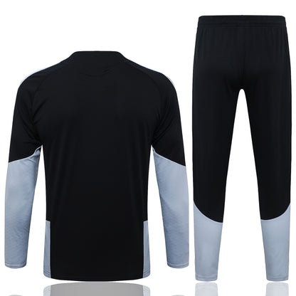 Real Madrid 1/4 Zip Tracksuit Set - Black/White/Grey