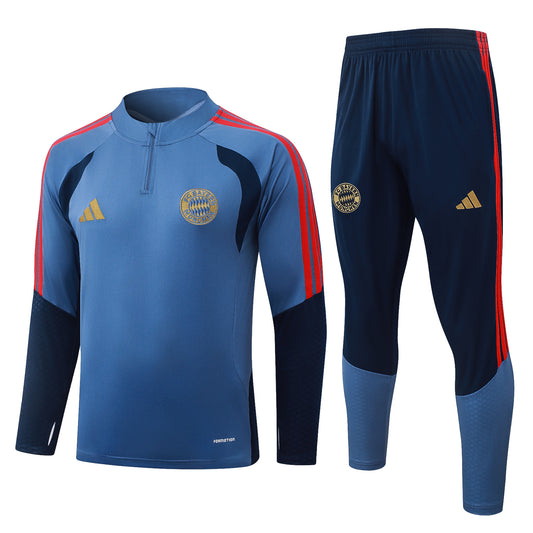 Bayern Munich 1/4 Zip Tracksuit Set - Steel Blue/Navy/Red