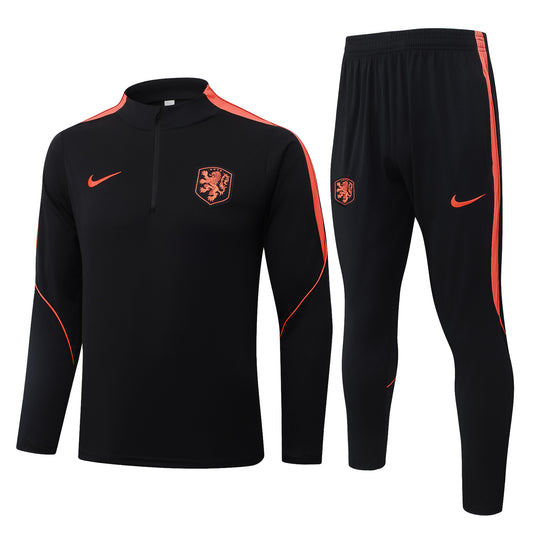 Netherlands 1/4 Zip Tracksuit Set - Black/Orange