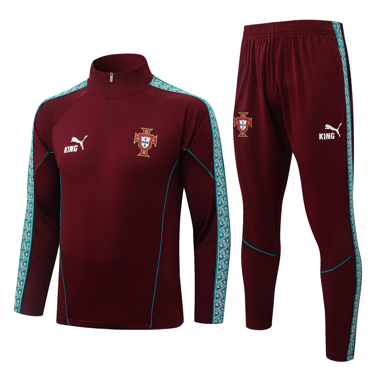 Portugal 1/4 Zip Tracksuit Set - Maroon/Teal