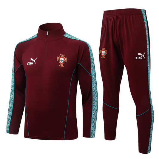 Portugal 1/4 Zip Tracksuit Set - Maroon/Teal