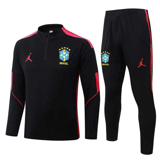 Brazil 1/4 Zip Tracksuit Set - Black/Red Jordan