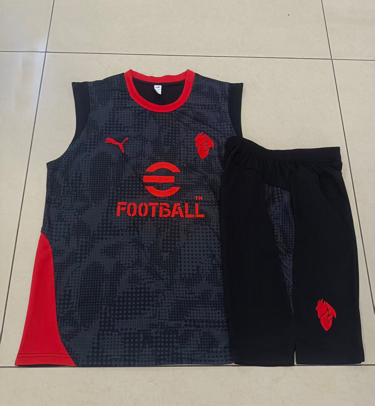 AC Milan Sleeveless Training Kit - Dark Grey/Black/Red