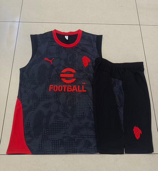 AC Milan Sleeveless Training Kit - Dark Grey/Black/Red
