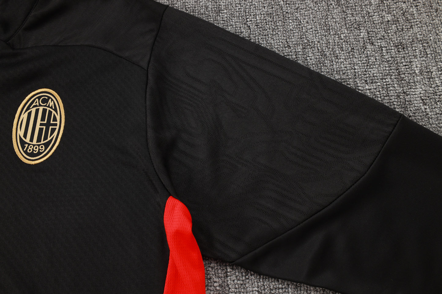 AC Milan 1/4 Zip Tracksuit Set Black/Red/Gold