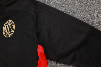 AC Milan 1/4 Zip Tracksuit Set Black/Red/Gold
