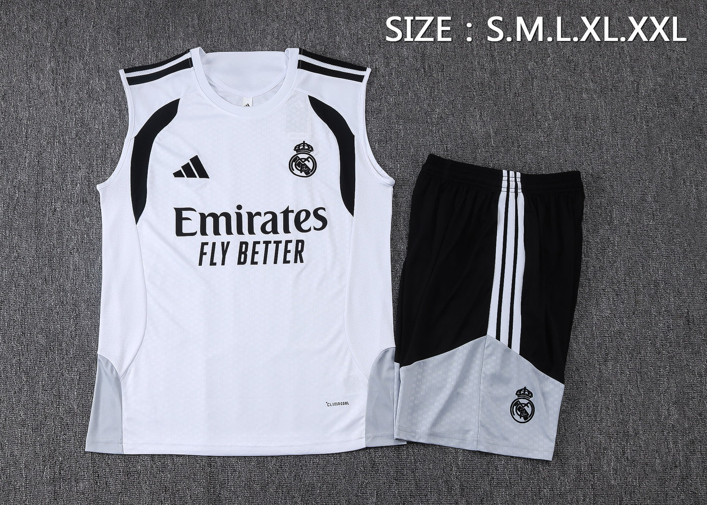 Real Madrid Sleeveless Training Kit - White/Black/Grey
