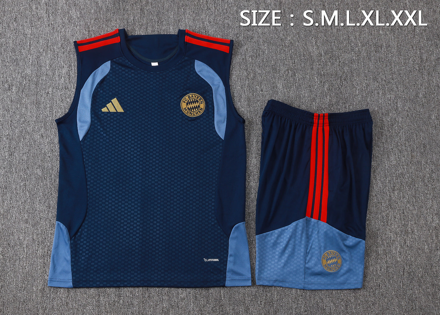 Bayern Munich Sleeveless Training Kit - Navy/Steel Blue/Red