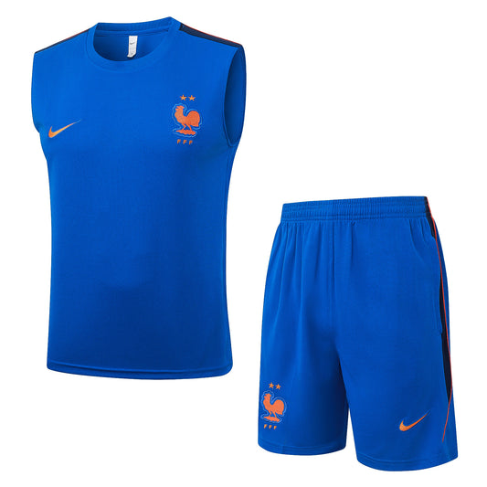 France Sleeveless Training Kit - Blue