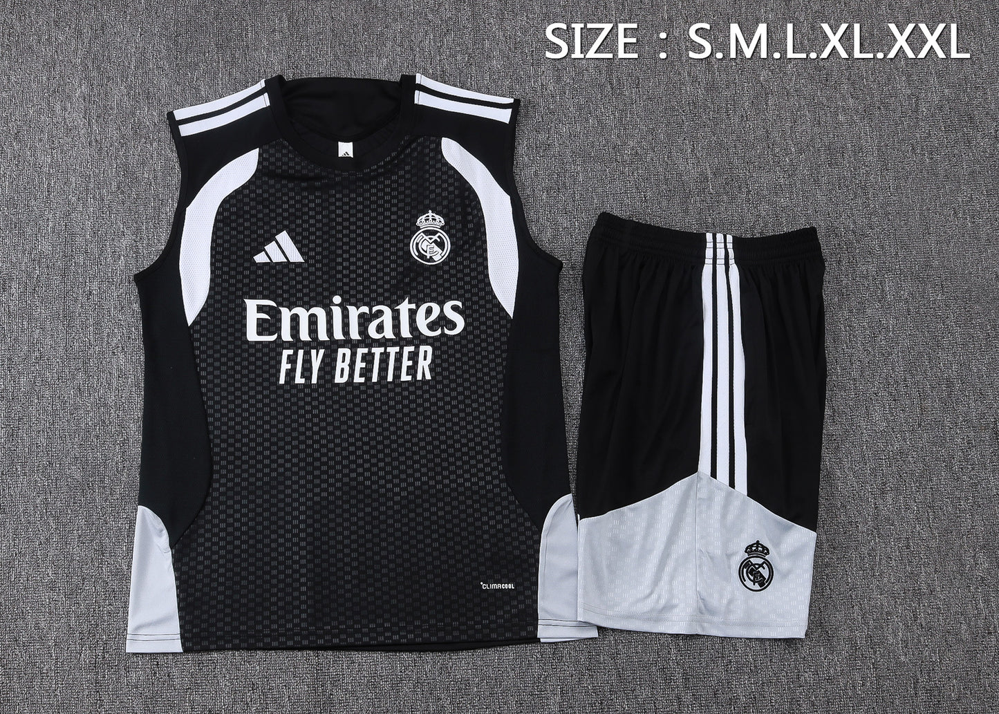 Real Madrid Sleeveless Training Kit - Black/White/Grey