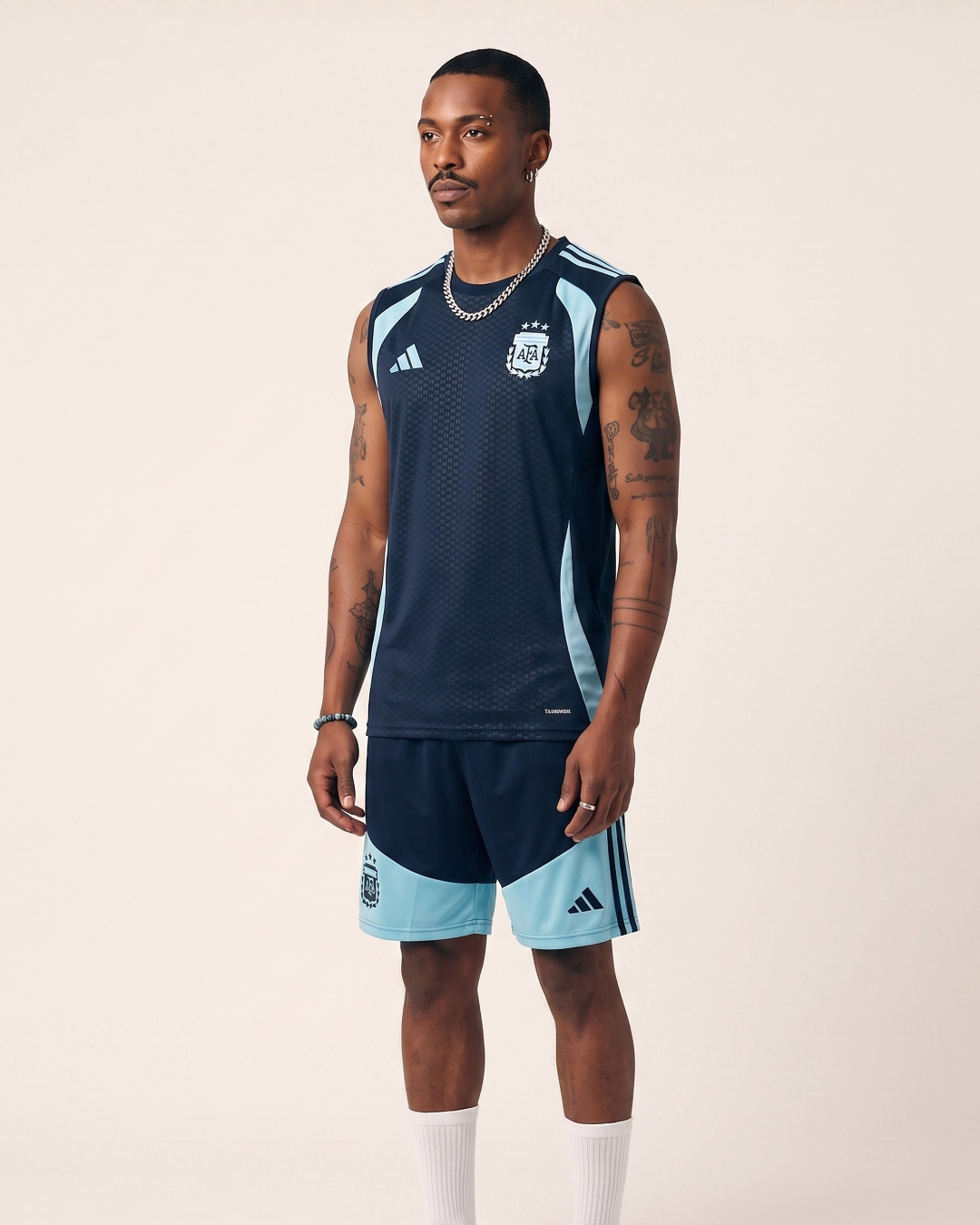 Argentina Sleeveless Training Kit - Navy/Light Blue