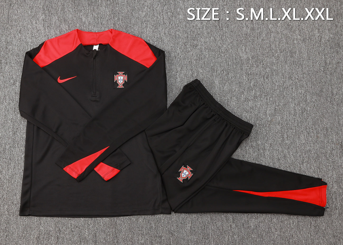 Portugal 1/4 Zip Tracksuit Set Black/Red