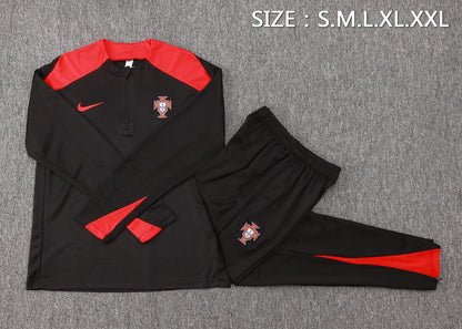 Portugal 1/4 Zip Tracksuit Set Black/Red