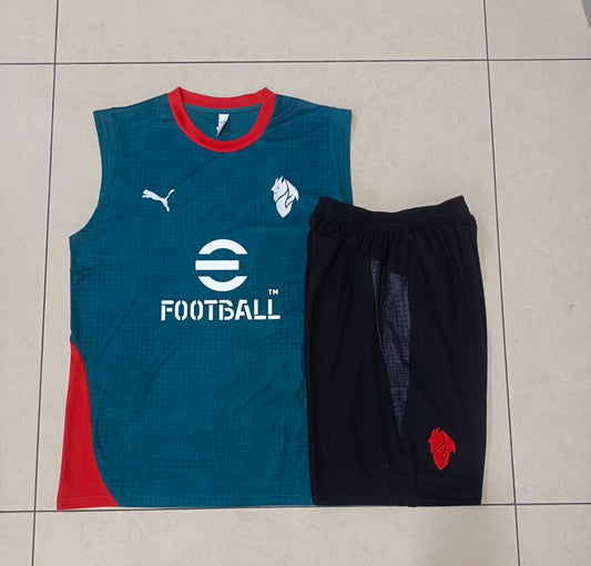 AC Milan Sleeveless Training Kit - Teal/Red/Black
