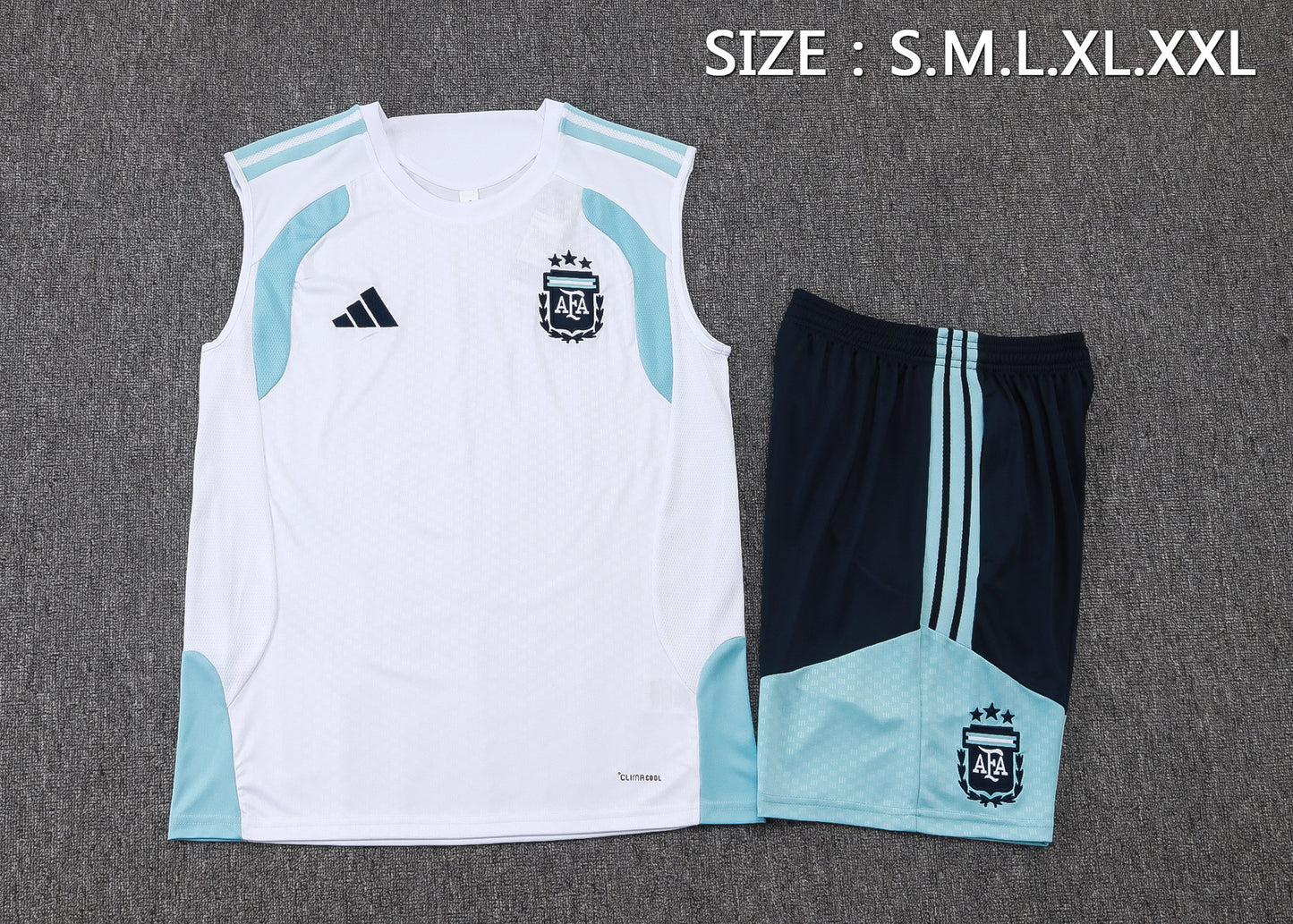 Argentina Sleeveless Training Kit - White/Light Blue/Navy