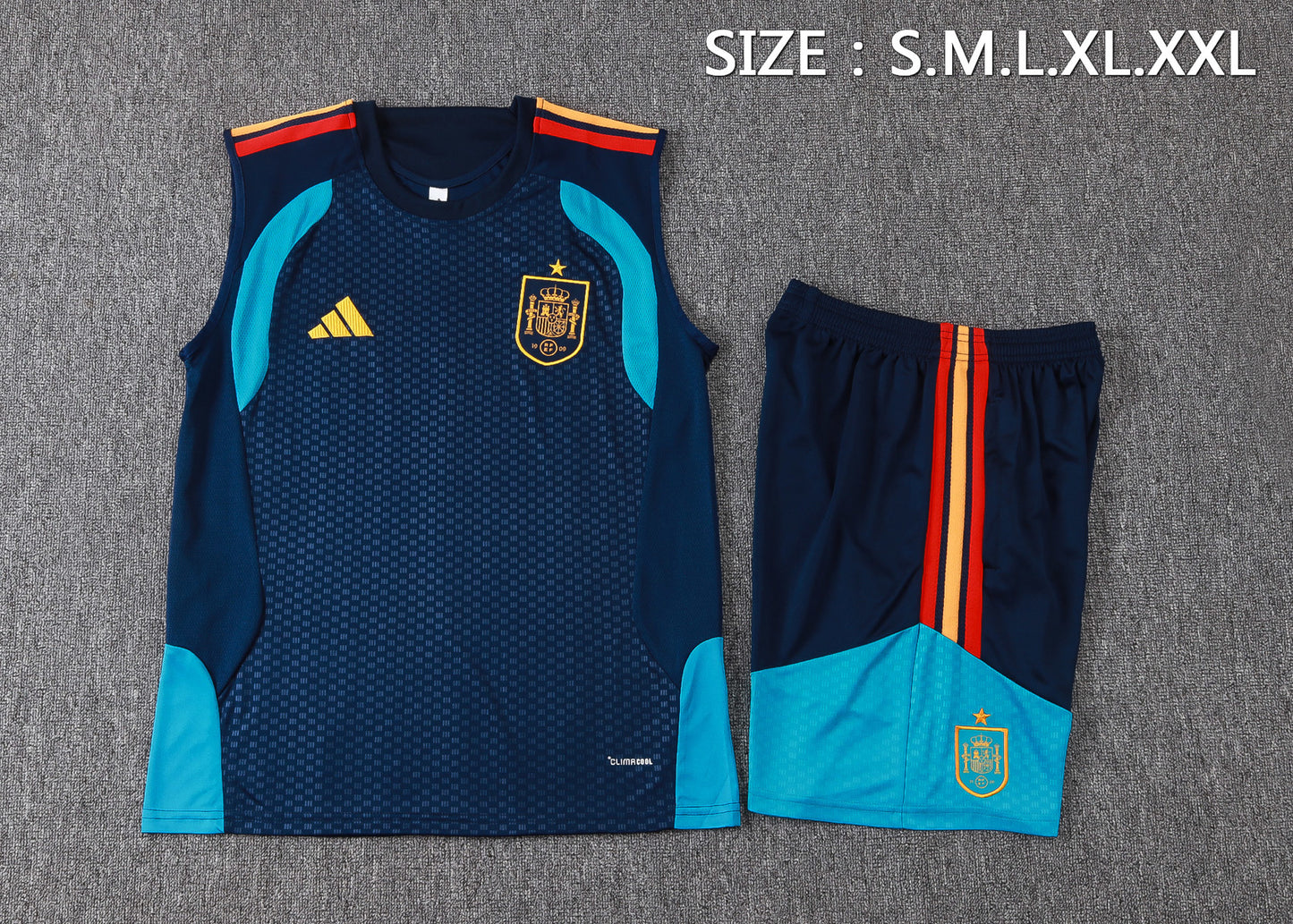 Spain Sleeveless Training Kit - Navy/Light Blue