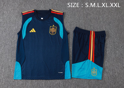 Spain Sleeveless Training Kit - Navy/Light Blue