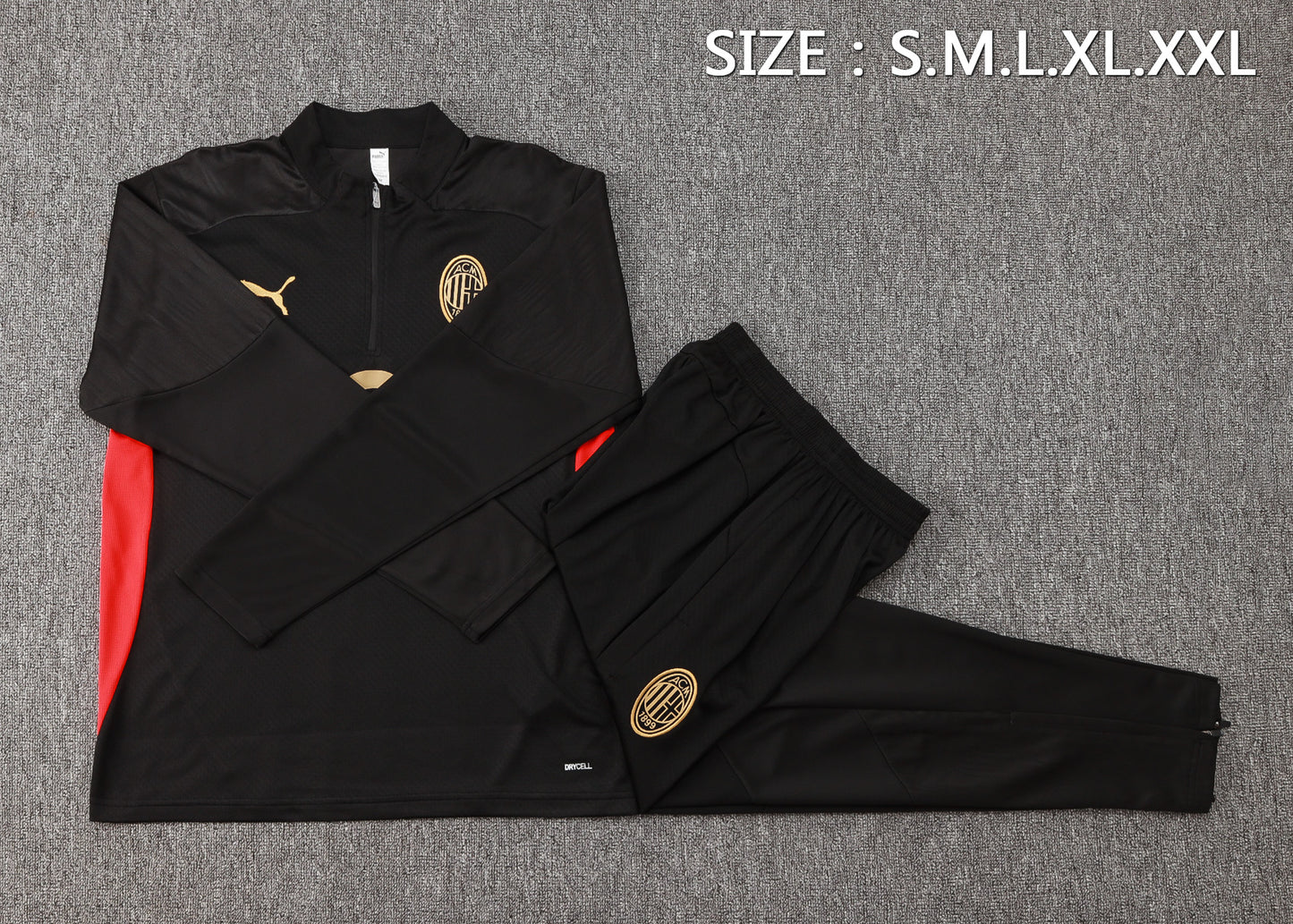 AC Milan 1/4 Zip Tracksuit Set Black/Red/Gold
