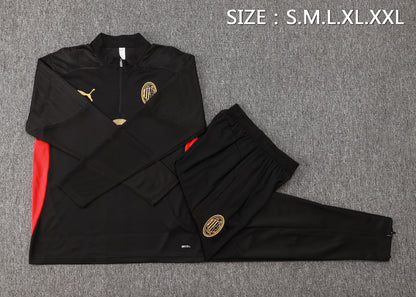 AC Milan 1/4 Zip Tracksuit Set Black/Red/Gold
