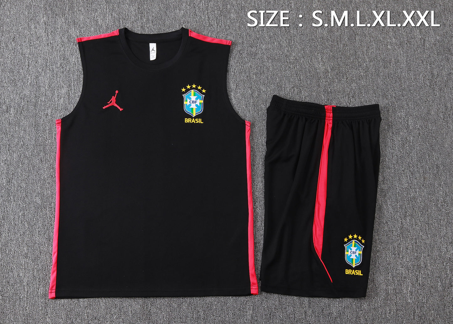 Brazil Sleeveless Training Kit - Black/Red Jordan
